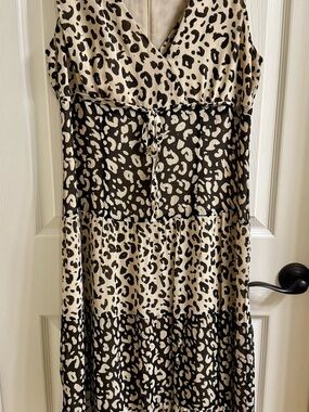 Talbots Beige and Brown Leopard Print Sleeveless Silk Dress